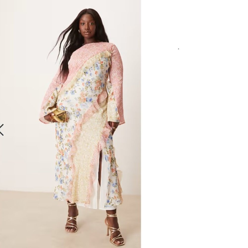 ASOS DESIGN Curve spliced frill seam detail maxi dress in pretty floral Size 18